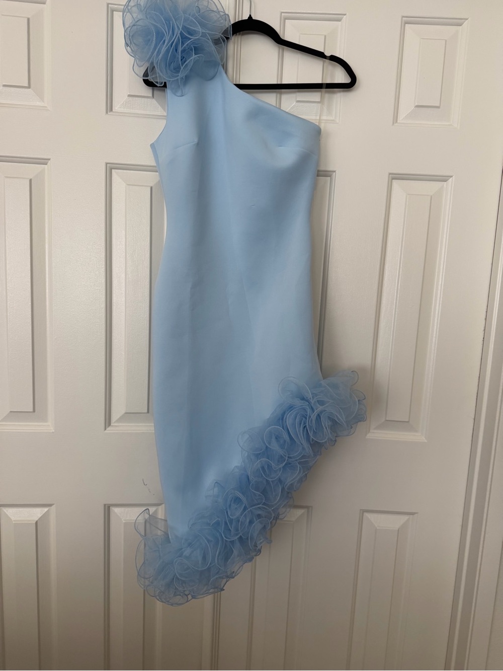 Light Blue One-Shoulder Ruffle Hem Dress - Picture 3 of 13